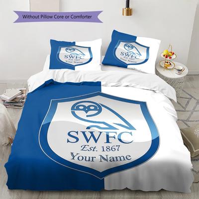 Custom Name Blue White Shield Logo Bedding,Quilt Set Quilt Cover Pillowcase Home Birthday Gift (1 * Duvet Cover + 2 * Pillowcase, Without Core)