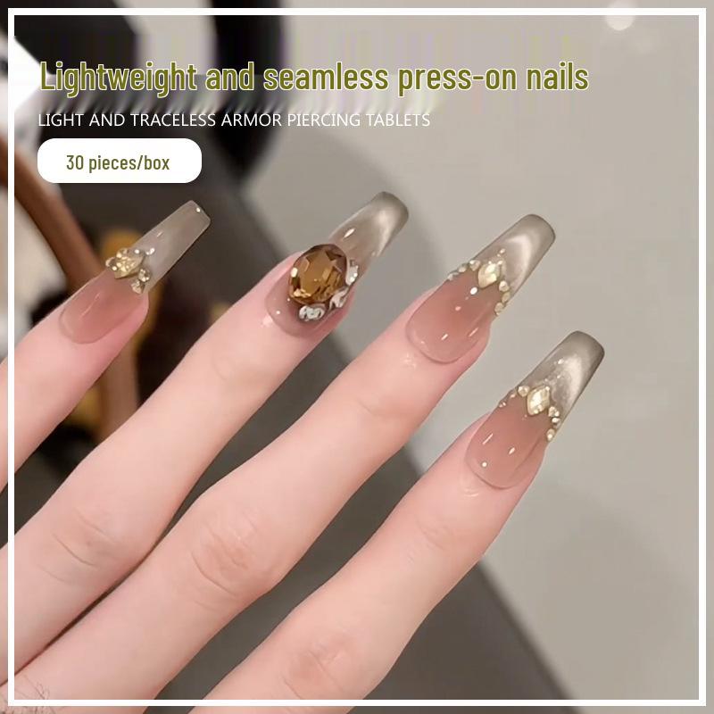 Xiaohongshu Trendy Cat-Eye Glitter Nail Art, Removable Handmade Nail Patches for a Spicy Look