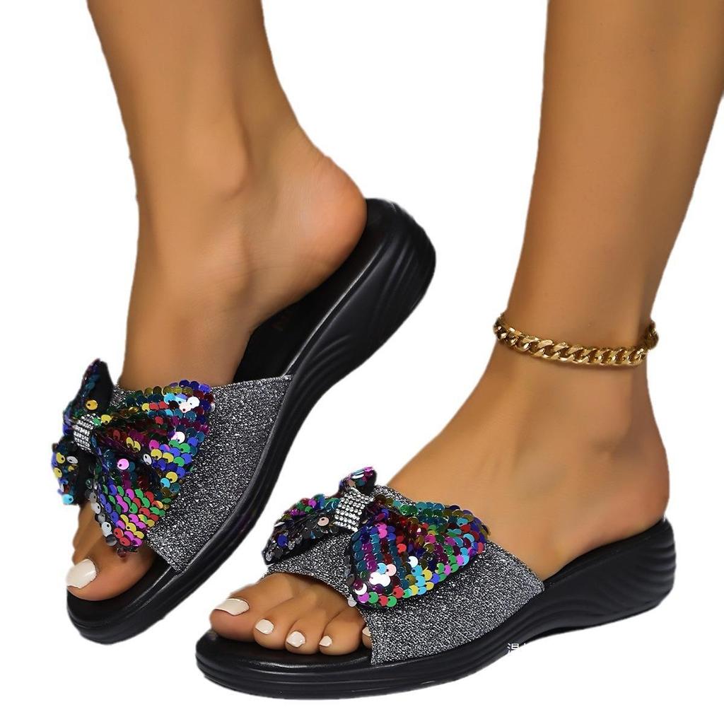 Mode Plusstorlek 36-43 Skor för Kvinnor Sommarmode Kvinnor Paljett Platåsandaler Bekväma Slip-on Tofflor Sandalias De Mujer