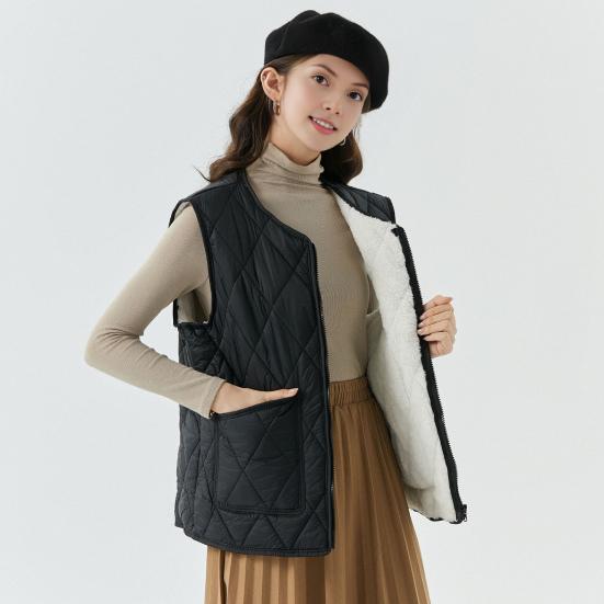 Women's Quilted Vest Casual Sleeveless Coat Fleece Lined Zip Up Jacket Autumn Winter Warm Outerwear with Pockets