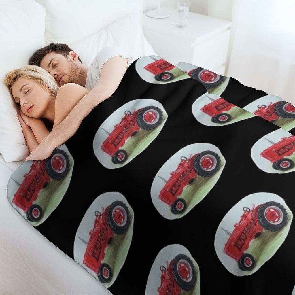 Farmall Tractor (black background) Throw Blanket Portable Lightweight Blanket for Travel Camping