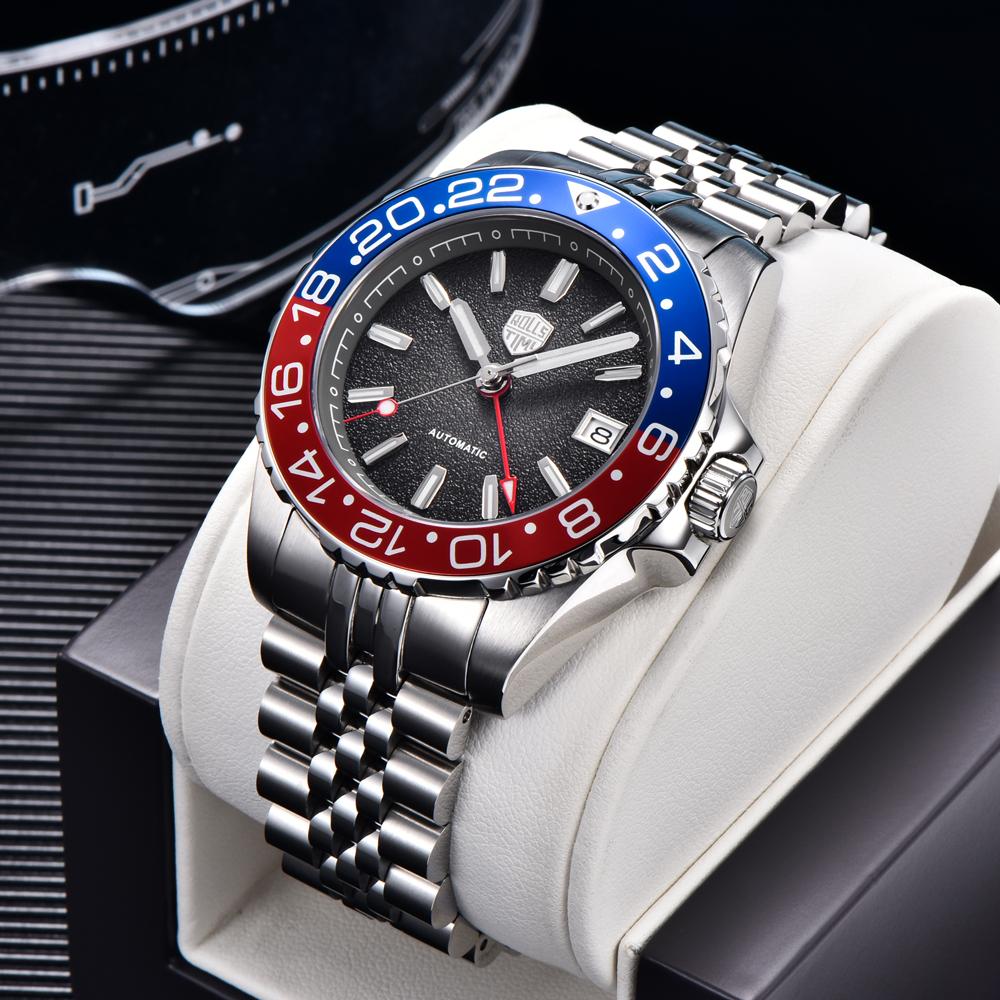 Nowy luksusowy automatyczny mechaniczny zegarek na rękę RollsTimi GMT dla mężczyzn, wodoodporny, z szafirowym szkłem i ceramiczną lunetą, świecący