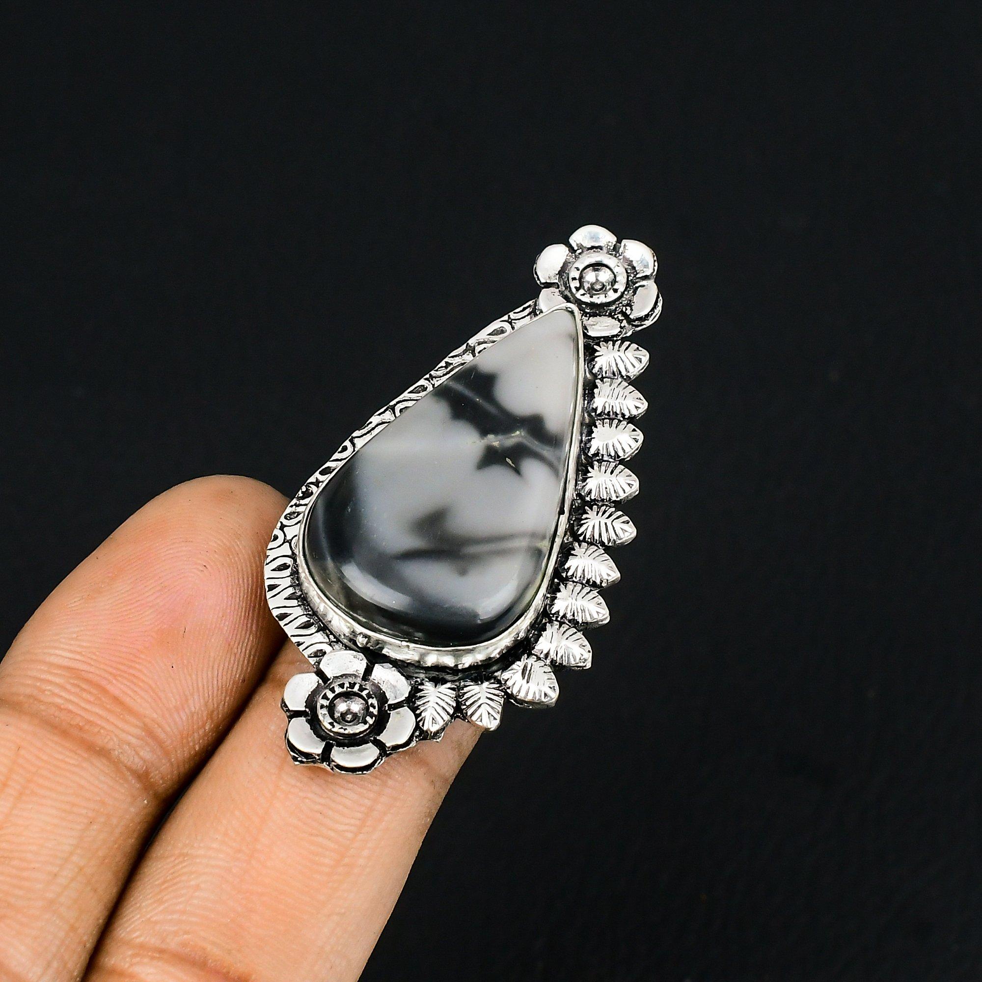 925 Silver Natural Fume Agate Handcrafted Flower Multi Stone Ring Jewelry US 6.5 6.5