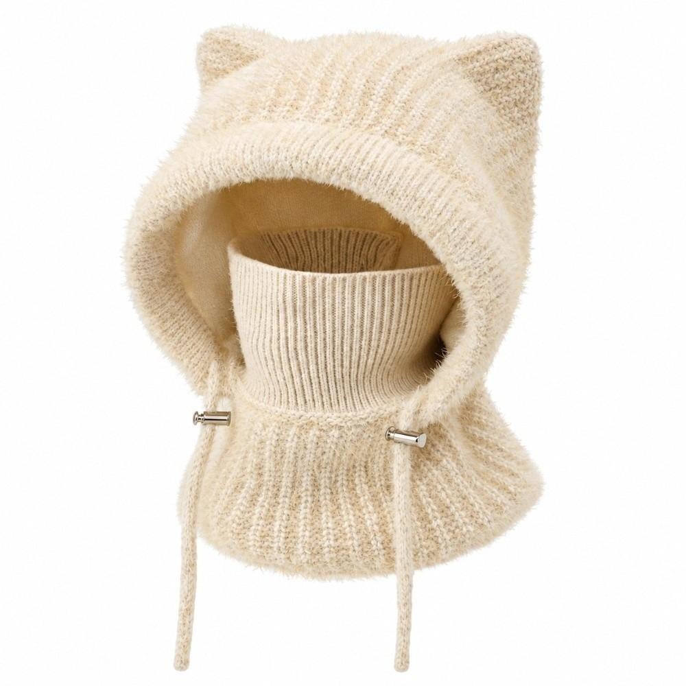 Windproof Hooded Scarf Hat Thickened Mask Neck Warmer Japanese Style Cap Cat Ears Beanie Travel