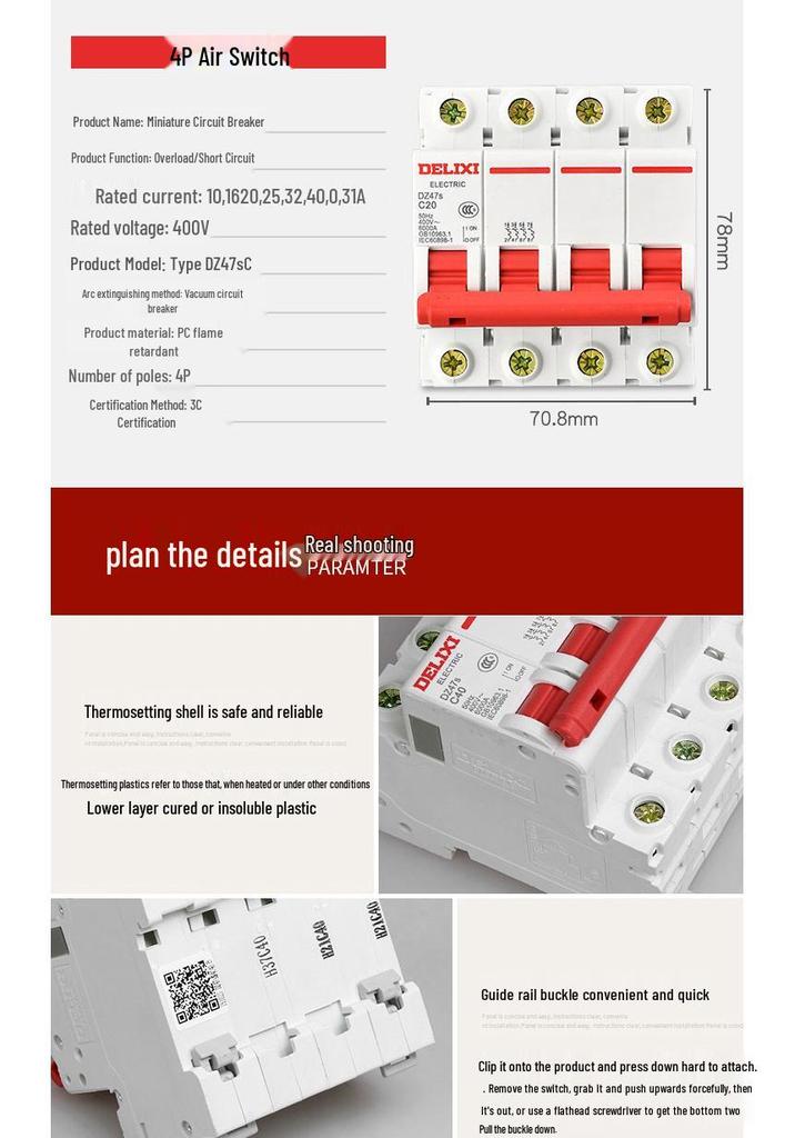 Delixi DZ47S Single Pole Miniature Circuit Breaker - Available In 20A, 25A, 32A, 40A, 63A