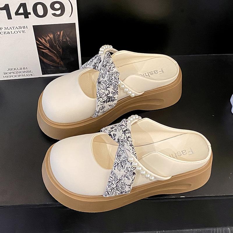 Baotou half slippers women's summer outer wear 2025 new versatile round head flat-soled single shoes one pedal lazy shoes casual
