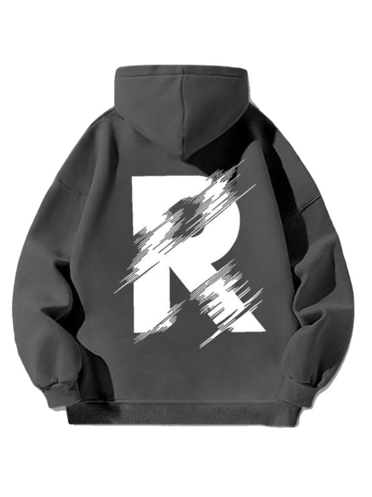 2025 Best-selling American R Print Korean Style Autumn Winter Warm Men Hooded Sweatshirt Trendy Street Slimming Loose Casual Top