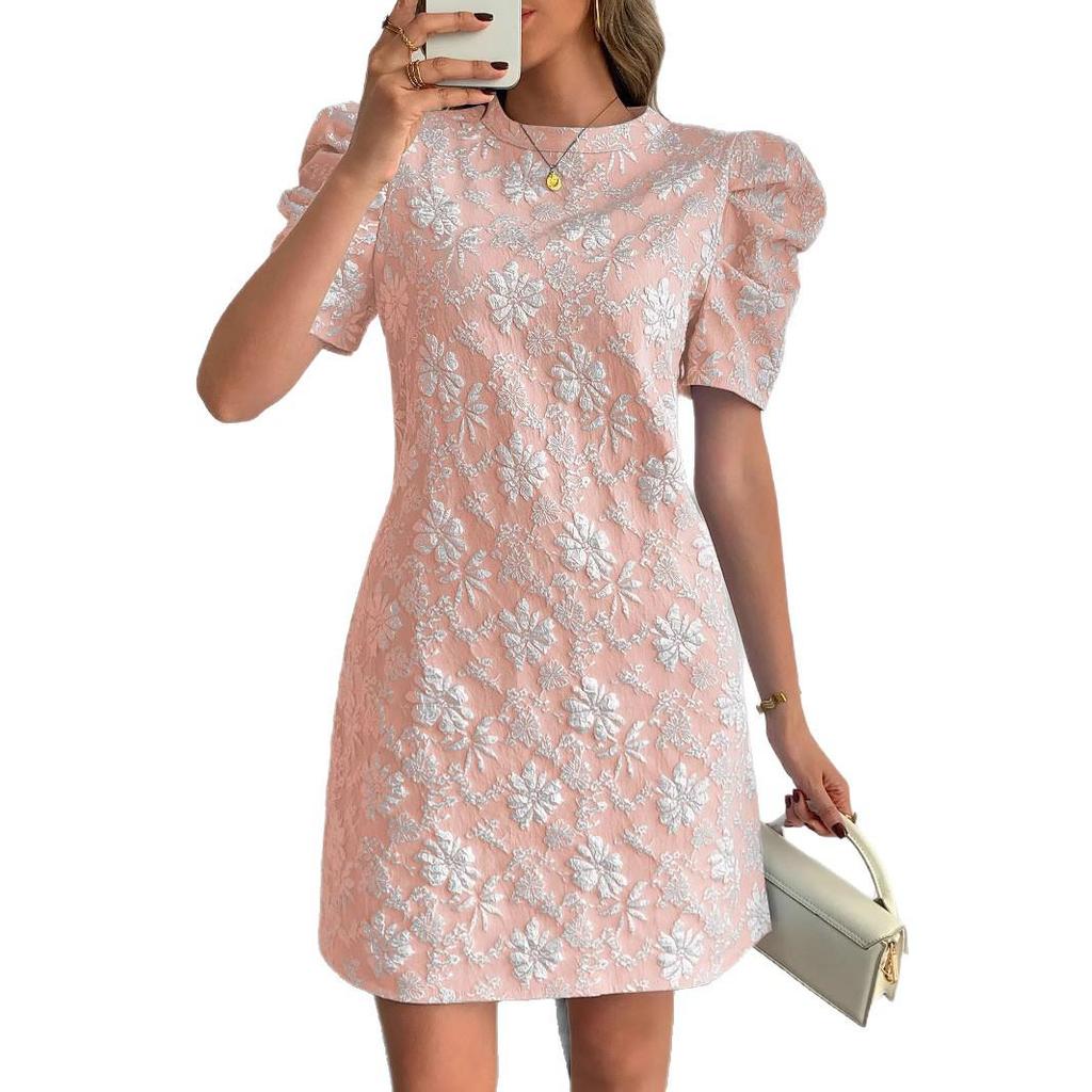 Women's Casual Puff Sleeve Jacquard Dress