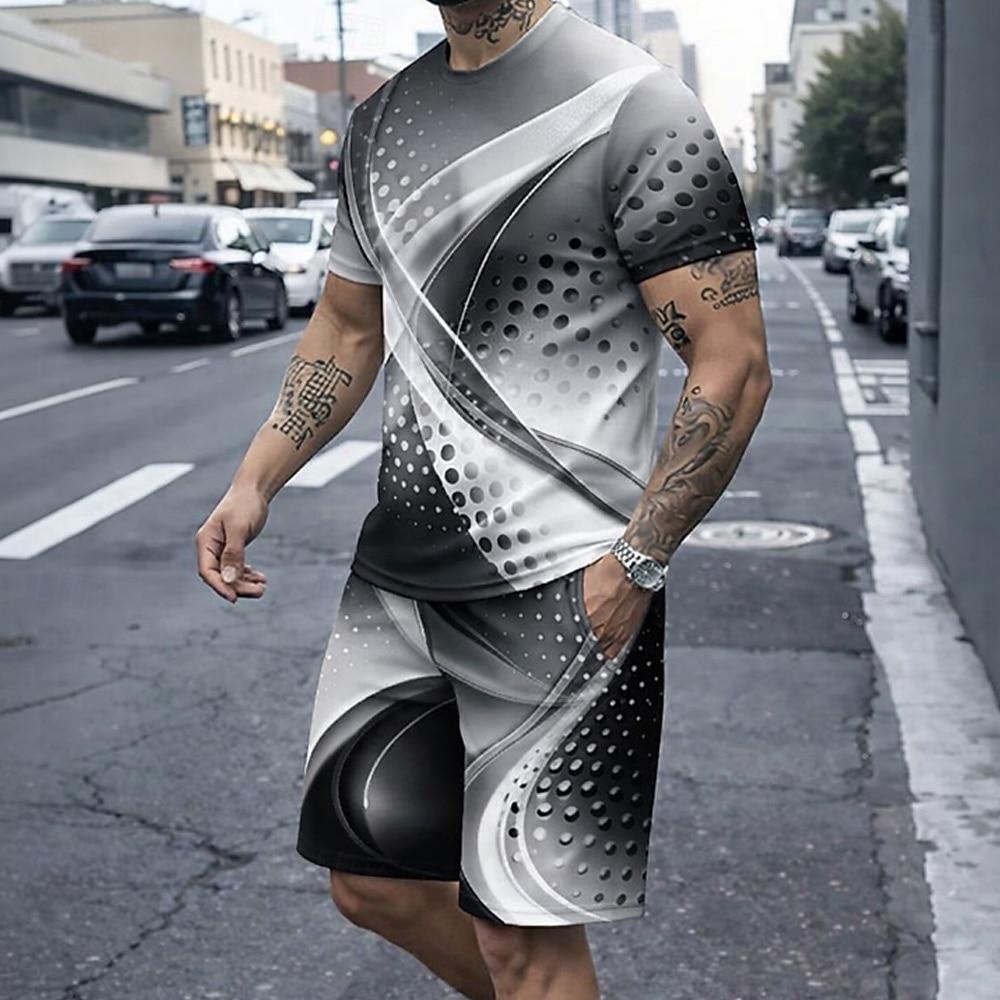 

Men s Tees sets Summer Tops Short Sleeve Short Pants Crew Neck Casual Daily Daily Vacation Sport Summer S