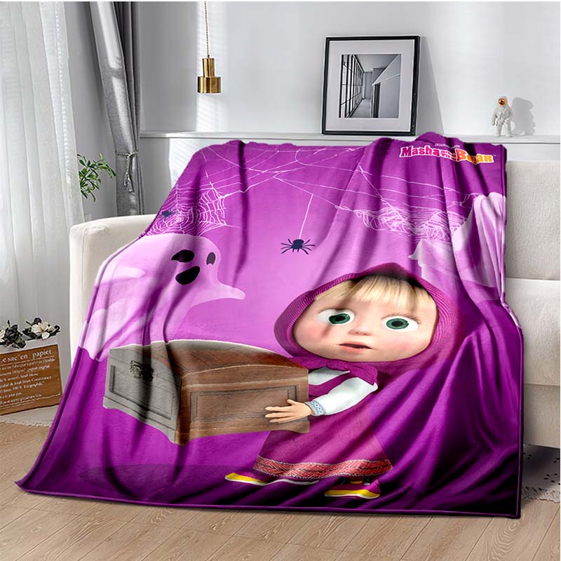 

Girl and Bear on Purple Background Print Flannel Blanket, Kids Cartoon Throw Blanket 80cm x 120cm