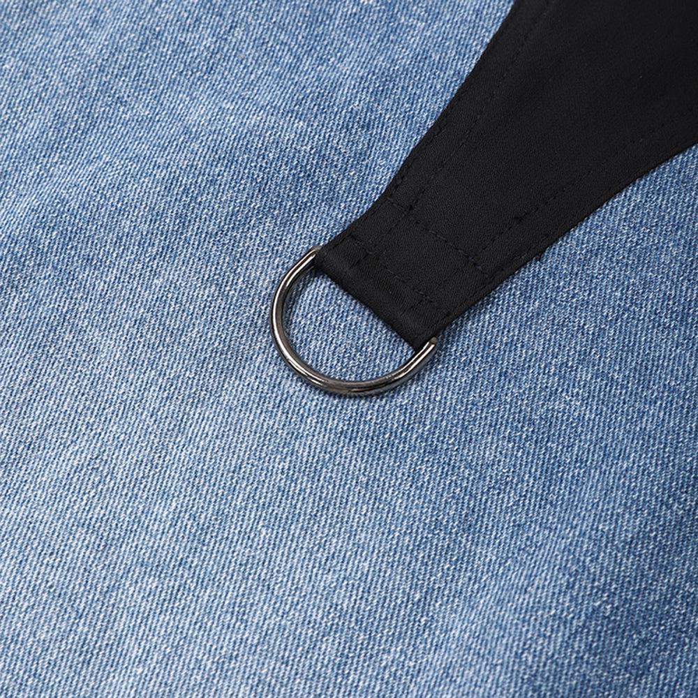 Herbst Europäischer Amerikanischer Stil Schwarz Blau Unregelmäßiger Patchwork Weiter Bein Laufsteg Jeans für Damen