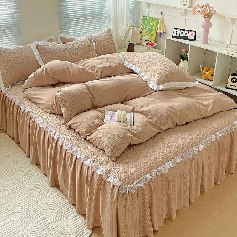 Quilted Anti-slip Korean Lace Bed Skirt - Princess Style Mattress Protector