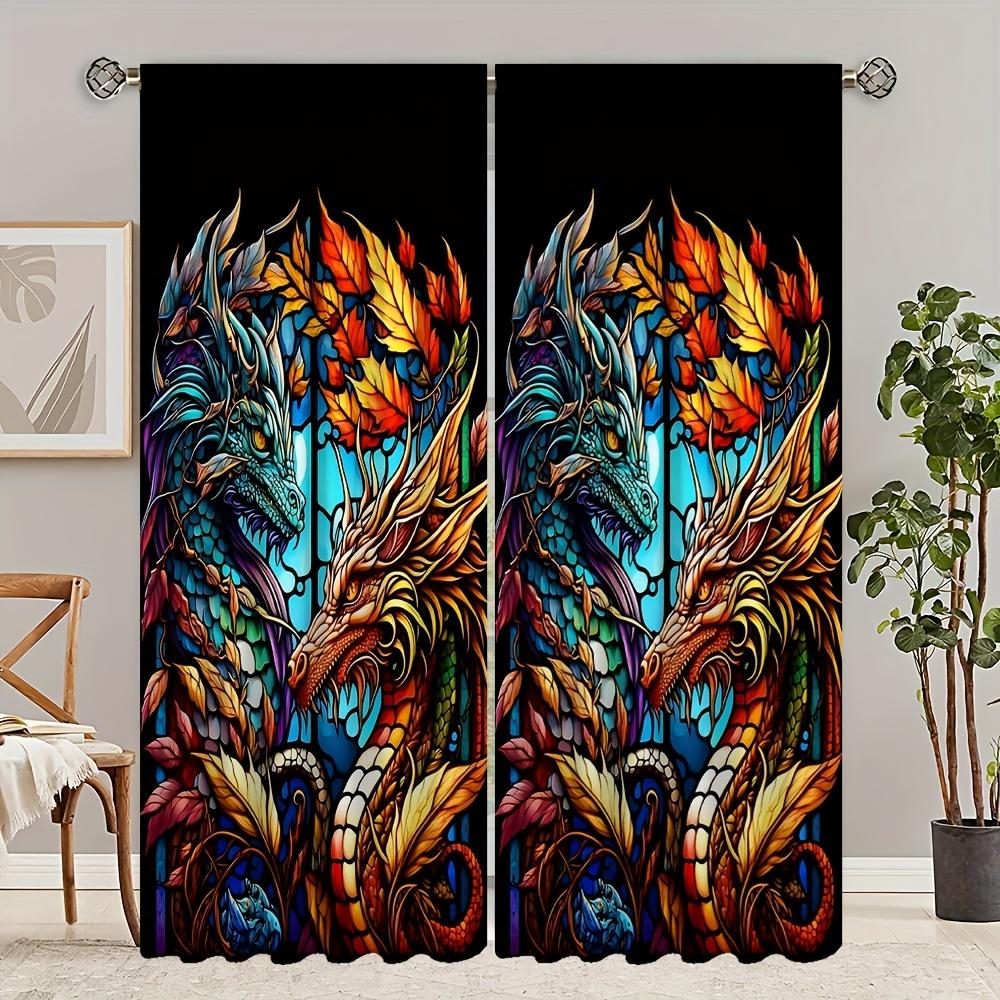 Dragon Wild Wolf Tiger Animal Window Curtains Blinds For Living Room Kid's Bedroom Bathroom Kicthen Office Door Home Decor2Pcs