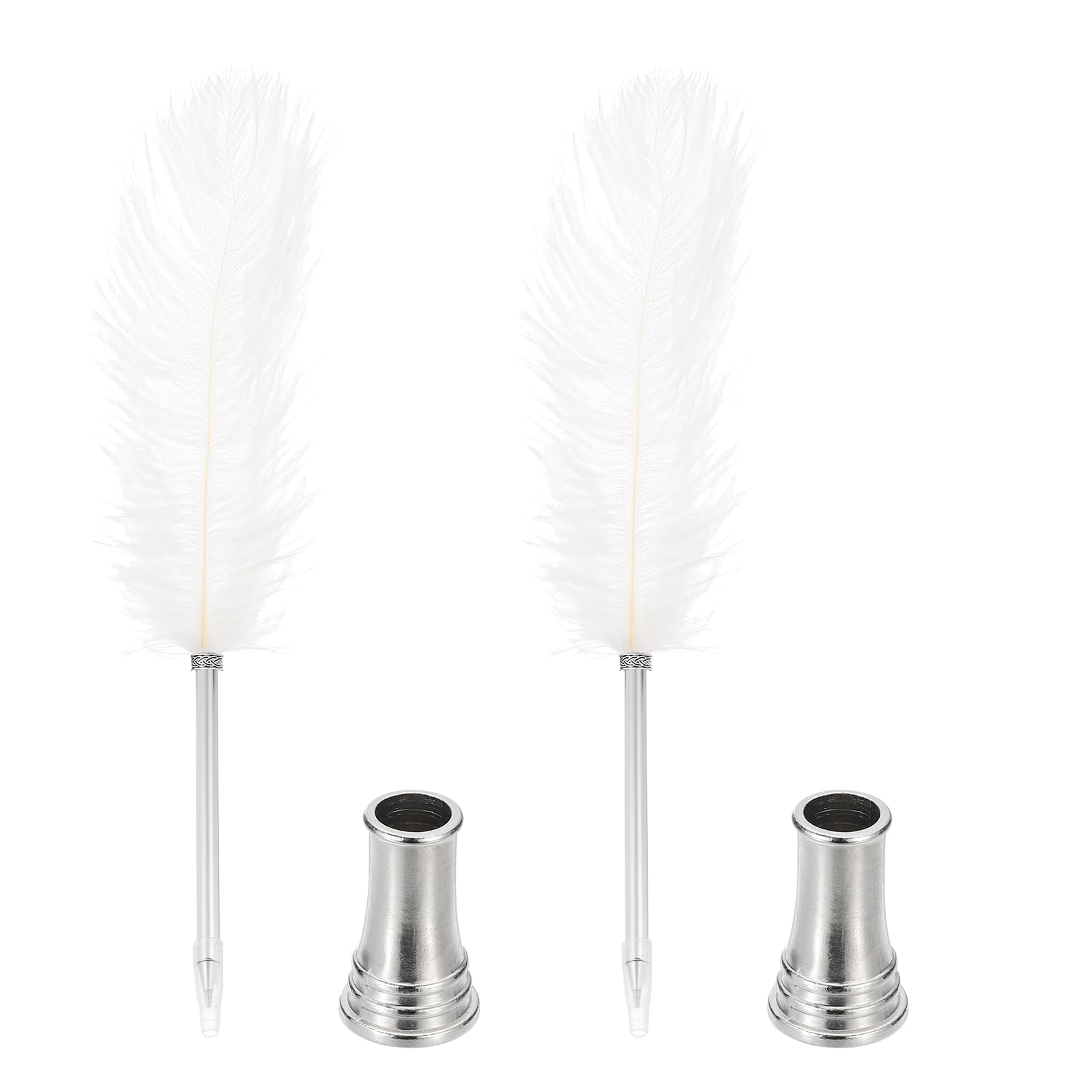 

PATIKIL Шариковая ручка с перьями, пушистая, винтажная, чернильная ручка-перо, с полированным покрытием, две ручки-пера со подставкой, идеально подходит для и свадьбы, белые ручки, набор из 2 штук,