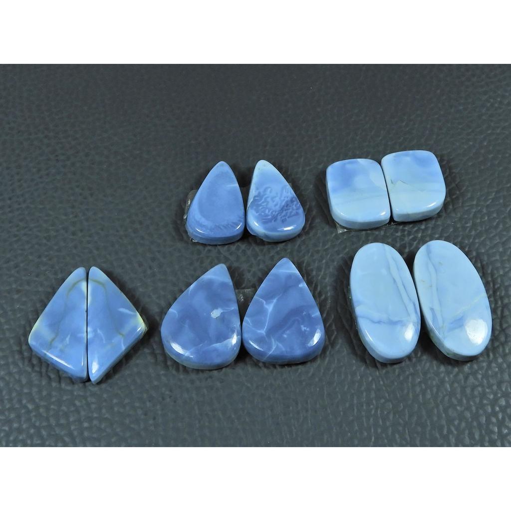 97Cts. Natural Blue Opal Matched Pair Mix Cabochon Loose Gemstone 5 Pair Lot C-3867
