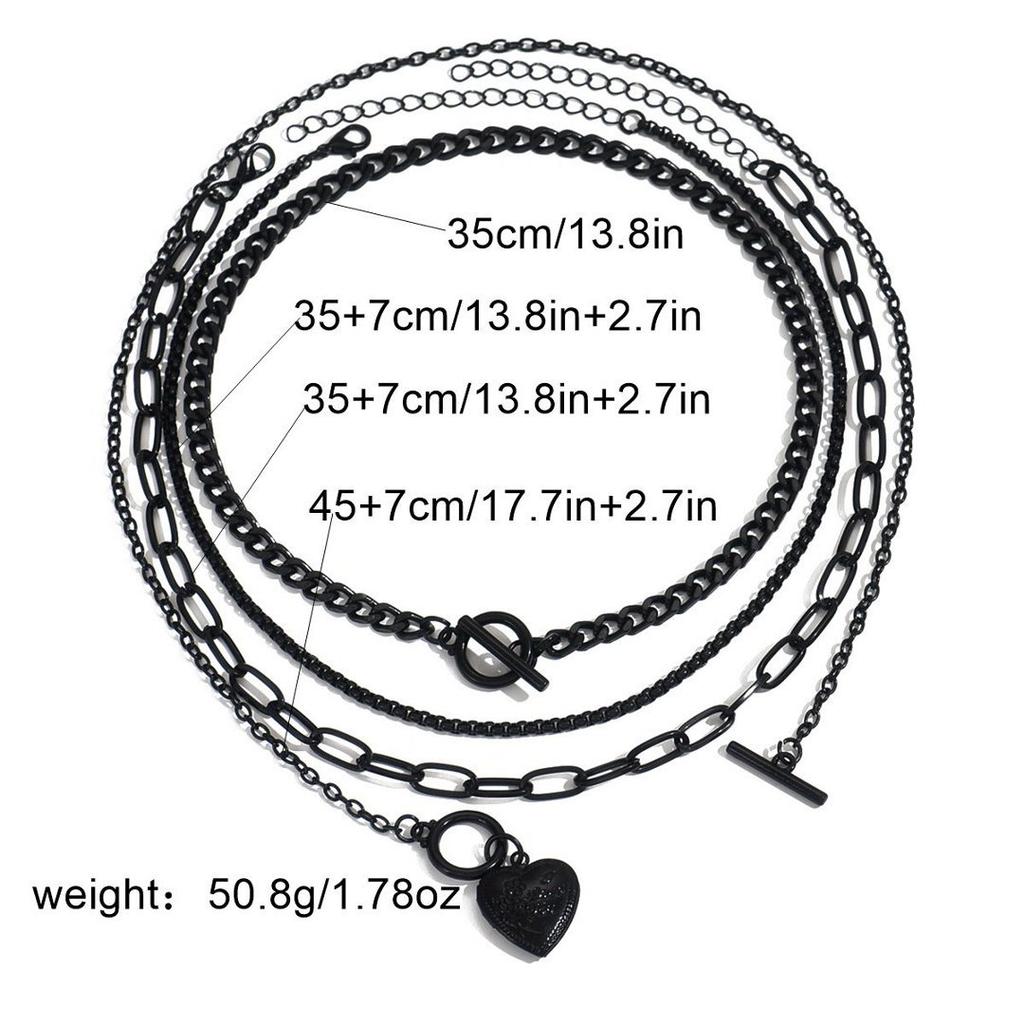 Accessories Black Necklace Simple Love Pendant OT Buckle Peach Heart Multi-layer Stacked Collarbone Chain Spot