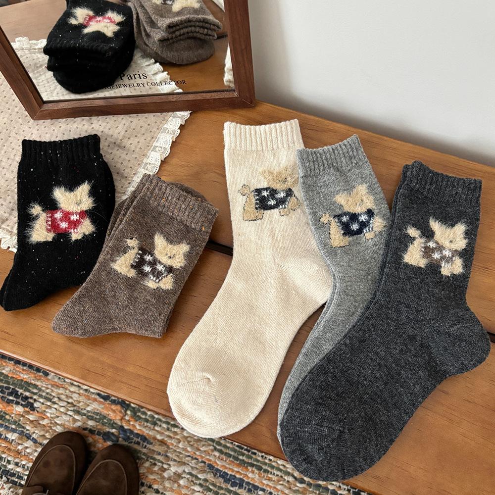 Wool socks autumn and winter tube socks Japanese warm winter cute cartoon dressing puppy stacking socks