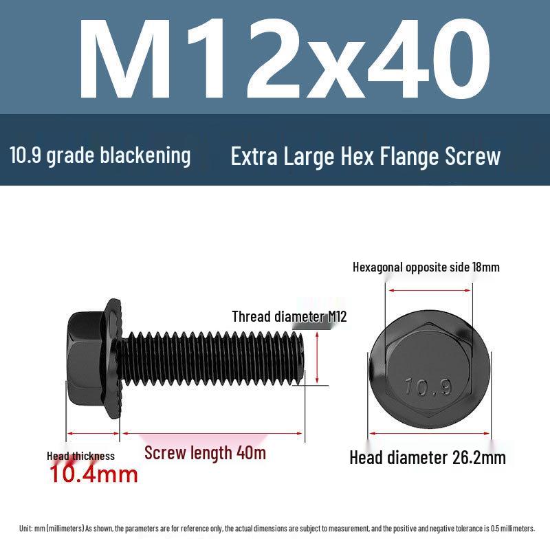 Yigu Grade 10.9 High-Strength Oversized Black Hex Flange Screw with Anti-Slip Washer (M6-M12)