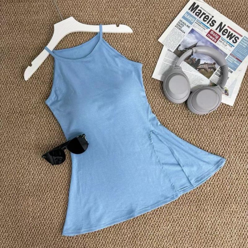 Dopamine Summer Spicy Girl Slit Waist-Cinching Midi Dress with Chest Pads and Slimming Spaghetti Straps One Size (Fits 75-120 Jin)