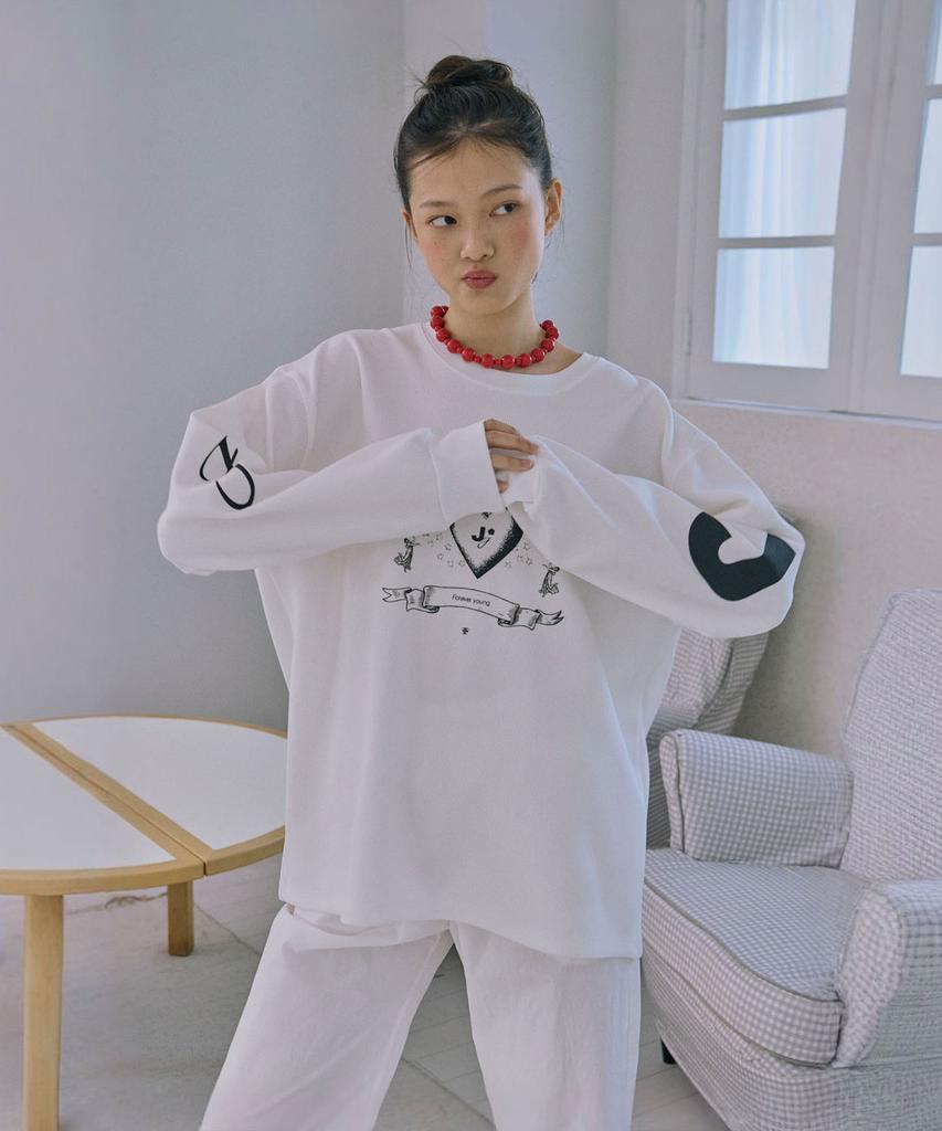 JUNEJUNE SPACE Oversized Printed Sweat Tee_White