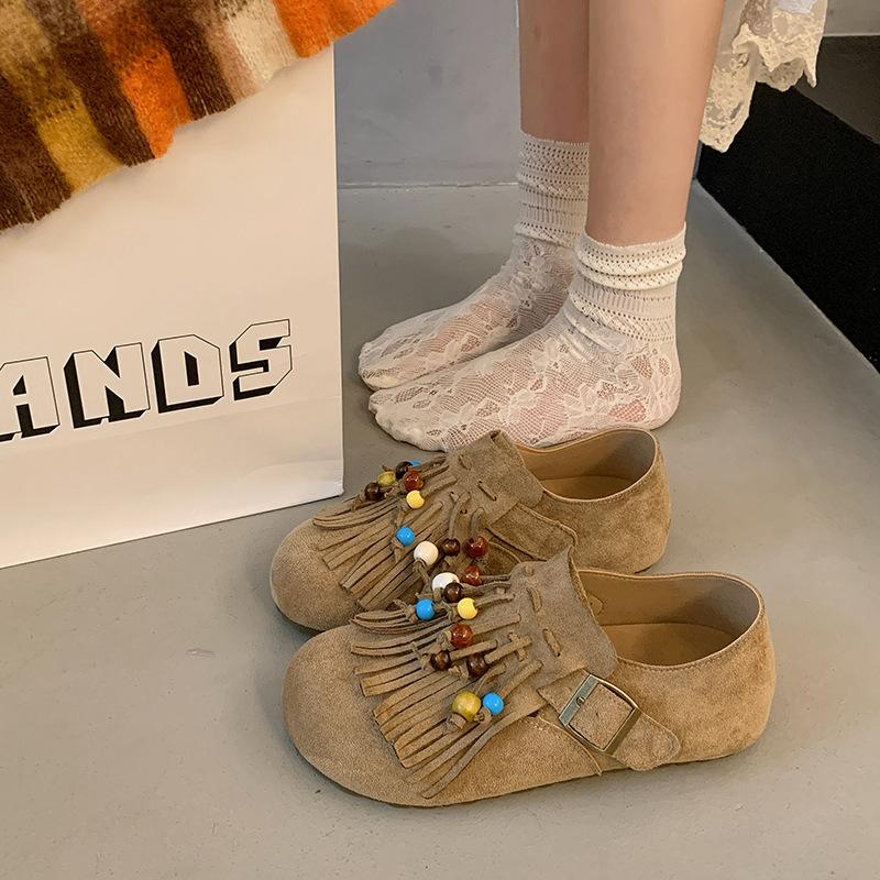 Women's Shoes Autumn New Tassel One-pedal Single Shoes All-inclusive Ugly Cute Doudou Shoes