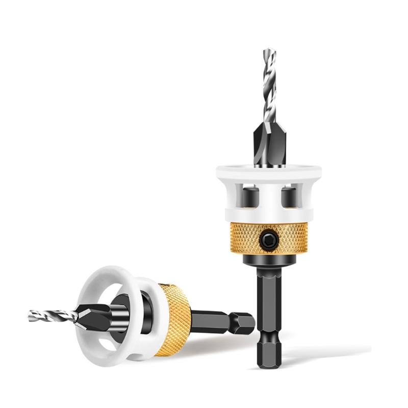 4 Piece 4 Flute Twist Countersink Drill Bits 1/4" Hexagonal Shank Set with Adjustable Depth Stop for Wood Plastic Drill