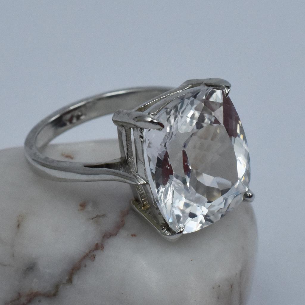 925 Sterling Silver Ring Sapphire Ring Sz 9 White Color 28.80 Ct Cushion Cut