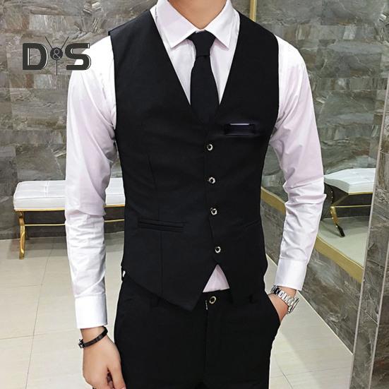 Men Suit Vest Waistcoat V Neck Sleeveless Solid Color Slim Fit Single Breasted Cardigan Formal Business Coat Groom Wedding Coat