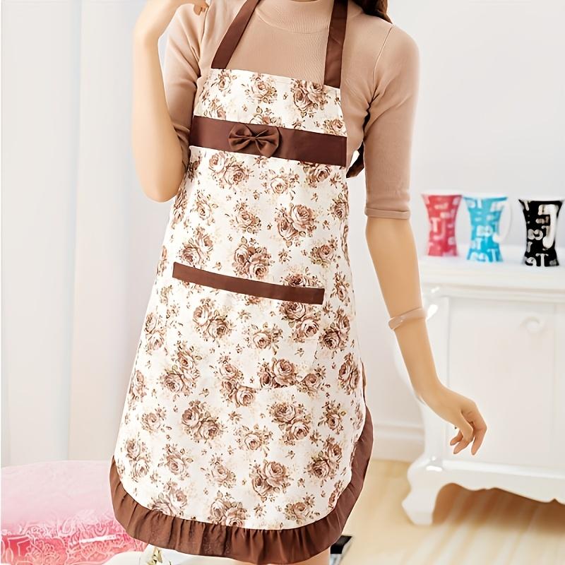 Floral Print Apron with Pockets - Adjustable Straps, Breathable and Durable Women's Work Home Apron, Apron for Home Cleaning