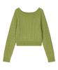 Tobaseu Wool Cable Knit Off-Shoulder Top (Green)