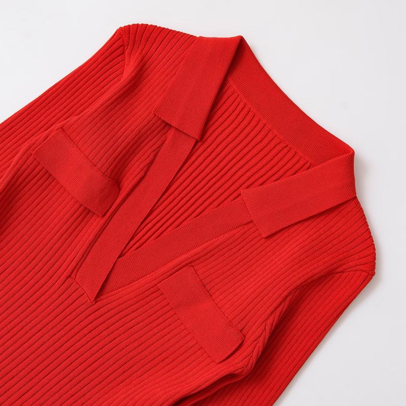 Kaslead New Women clothes Western Style Fashion Simple Polo Shirt Collar Rib Long sleeve 0858302