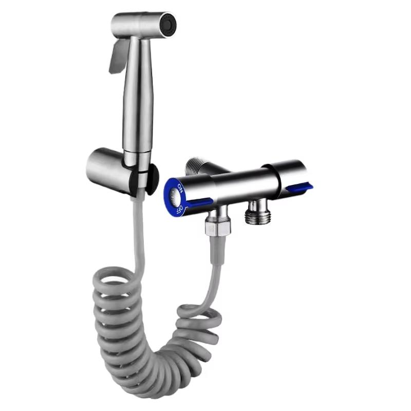 Brass Material Bidet Faucet Black Portable Bidet Sprayer Set Single Cold Water Shower Head One In Two Out Angle Valve