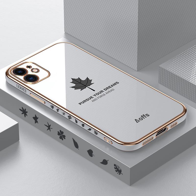 

Підходить для чохла для мобільного телефону iPhone 16 Протиударний Лист клена Apple 15 Захисний чохол 13 Повне покриття 14 Promax Гальванізований силікон iPhone XS