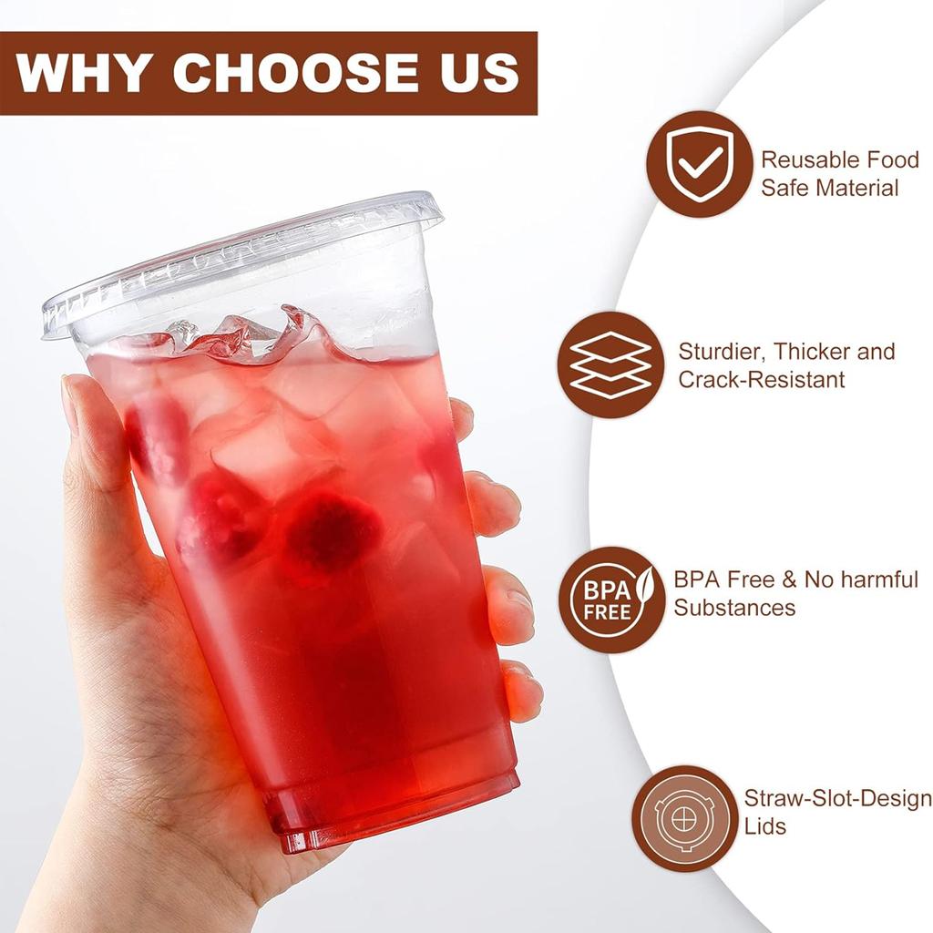 10 Sets Of -20 Ounce Transparent Plastic Cups With Lids And Straws Sturdy Food Safe Iced Coffee Cups Disposable Plastic Smoothie