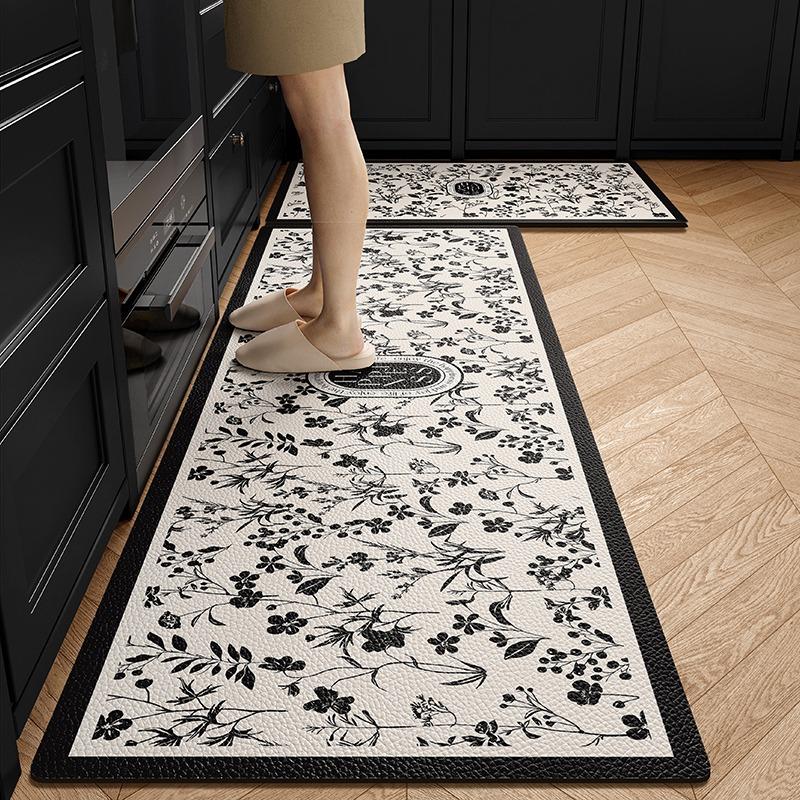 Kitchen Carpet Pvc Leather Waterproof Foot Mat Anti-slip Oil-proof Free Clean Wipeable Floor Mats Long Strip Home Decoration Rug