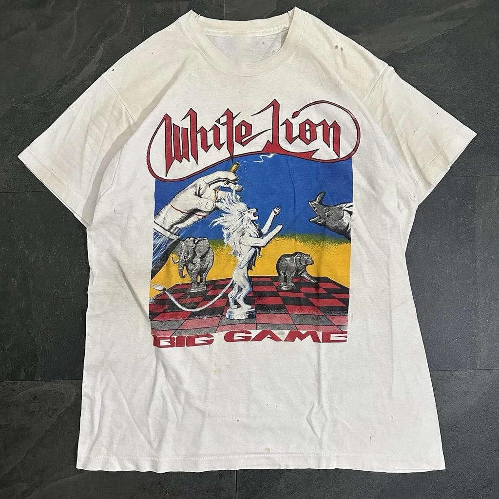 Vtg White Lion Big Game US Tour 2 sides Reprint 100% Cotton T-shirt Mens Tees Top S-4XL