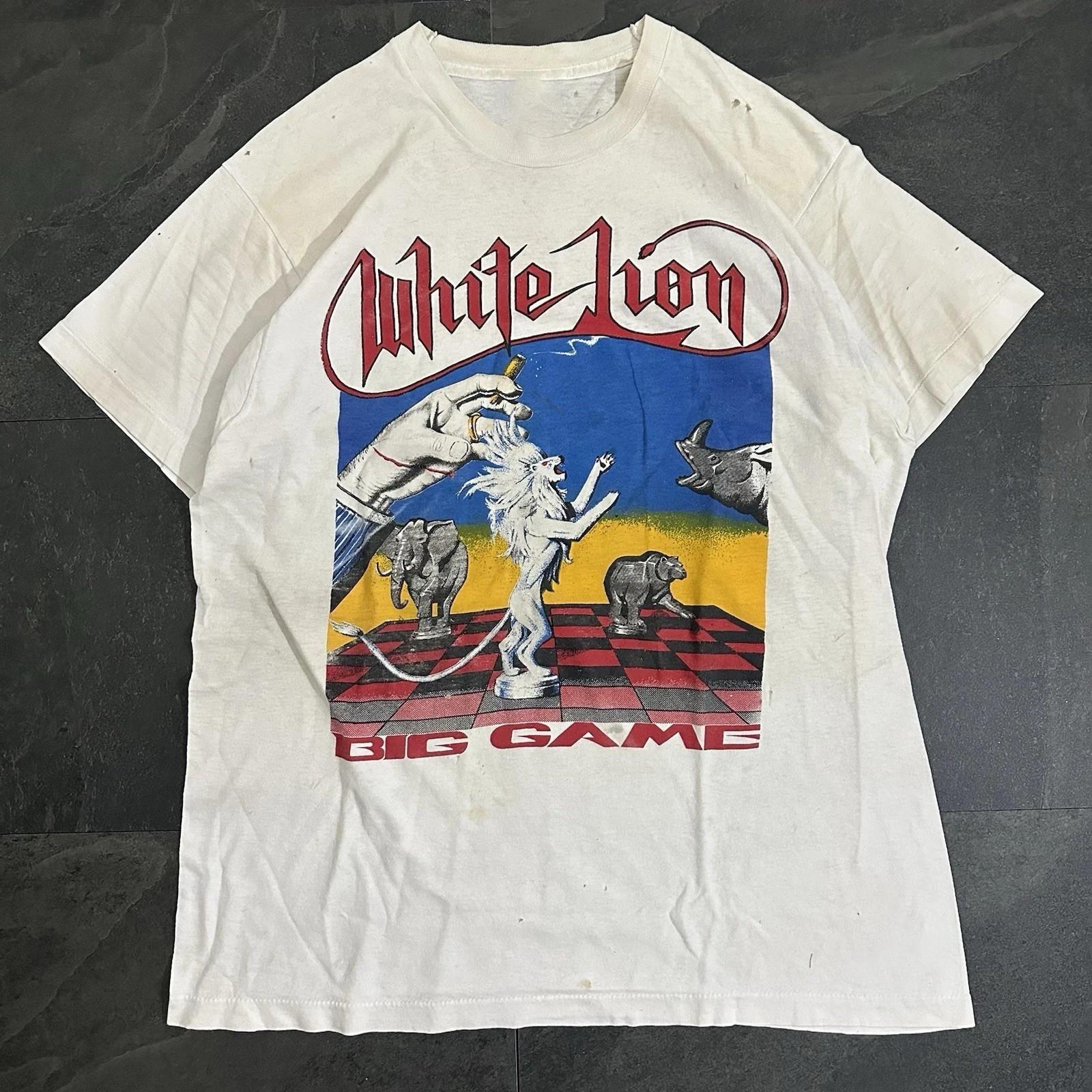 Vtg White Lion Big Game US Tour 2 sides Reprint 100% Cotton T-shirt Mens Tees Top S-4XL 4XL