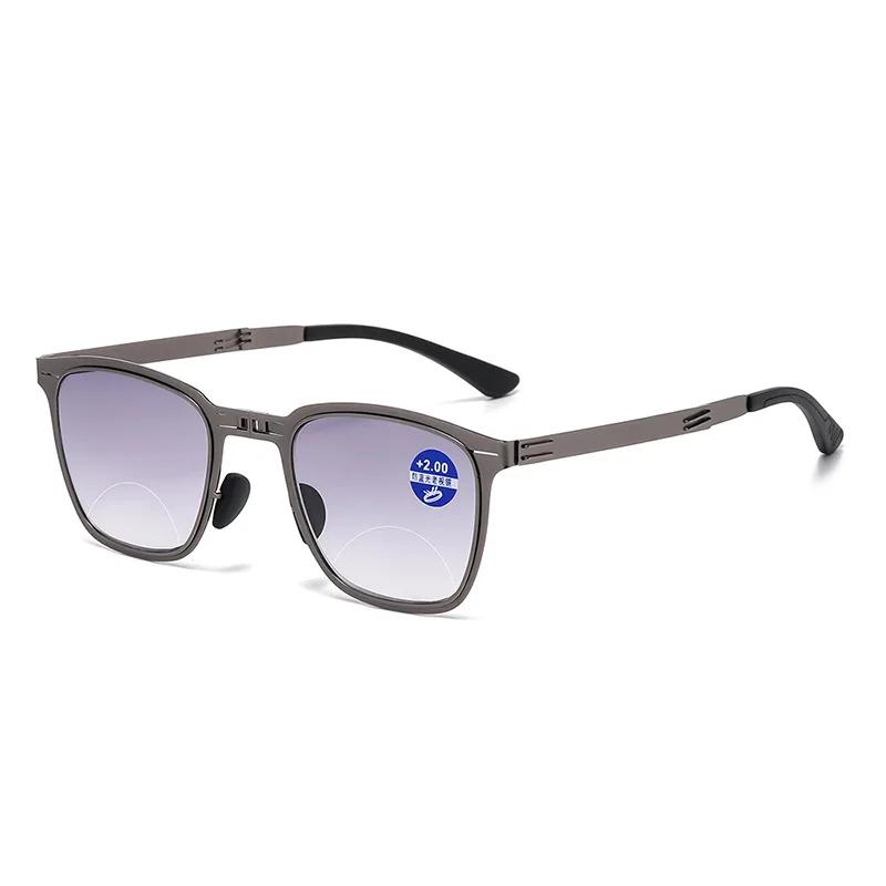 Fashion Metal Folding Bifocal Reading Glasses Progressive Color Anti Blue Light for Near and Far Sight
