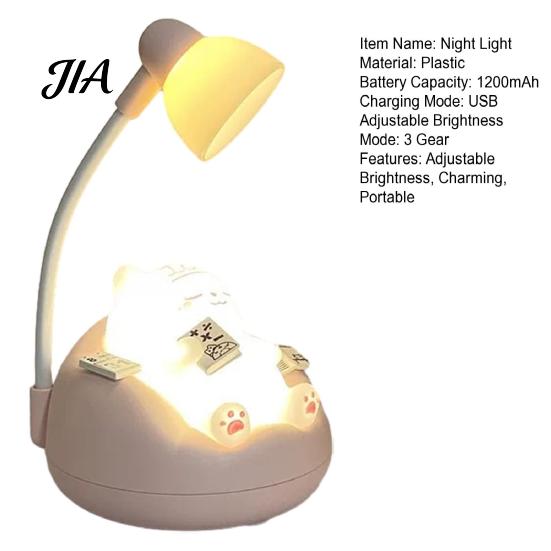 Soft Warm Glow Bedside Light Sleeping Cat Night for Kids, Rechargeable LED Nursery Lamp, Cute Kids Adjustable Brightness Touch Bedroom Baby Room Small