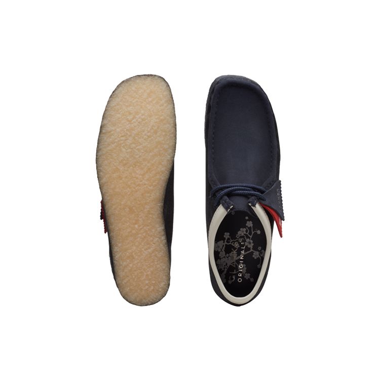 Clarks Wallabee Oak Pelle Pieno Fiore Punta Tonda Scarpe Casual Uomo sneakers Blu Denim 261688437