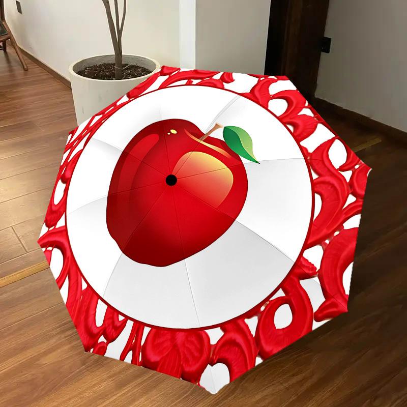 1PC apple design Automatic Open/Close Umbrella with Windproof, 8-Rib Sturdy Canopy, Durable Ribs, Fashionable Design, Outdoor Accessory, Fun Prin, Hol