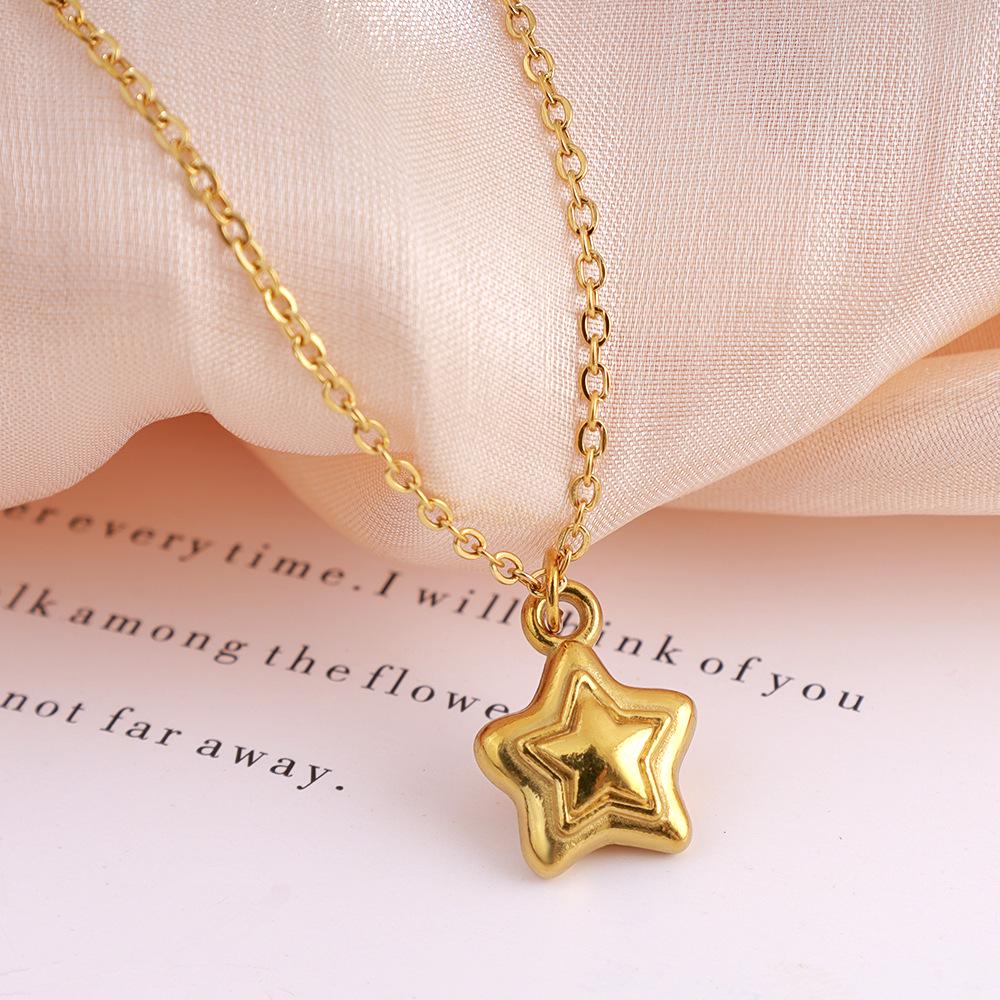 Retro Heart and Star Stainless Steel Pendant Necklace with Color Retention