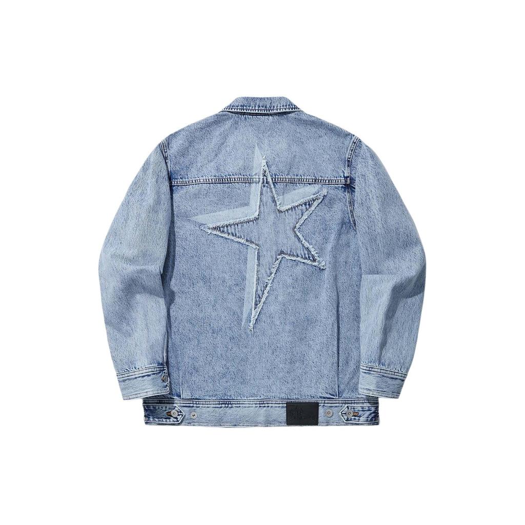 Li Ning Reignite Series Sternenprint Lockere Waschung Denimjacke Unisex Jacke Blau AJDU109-1