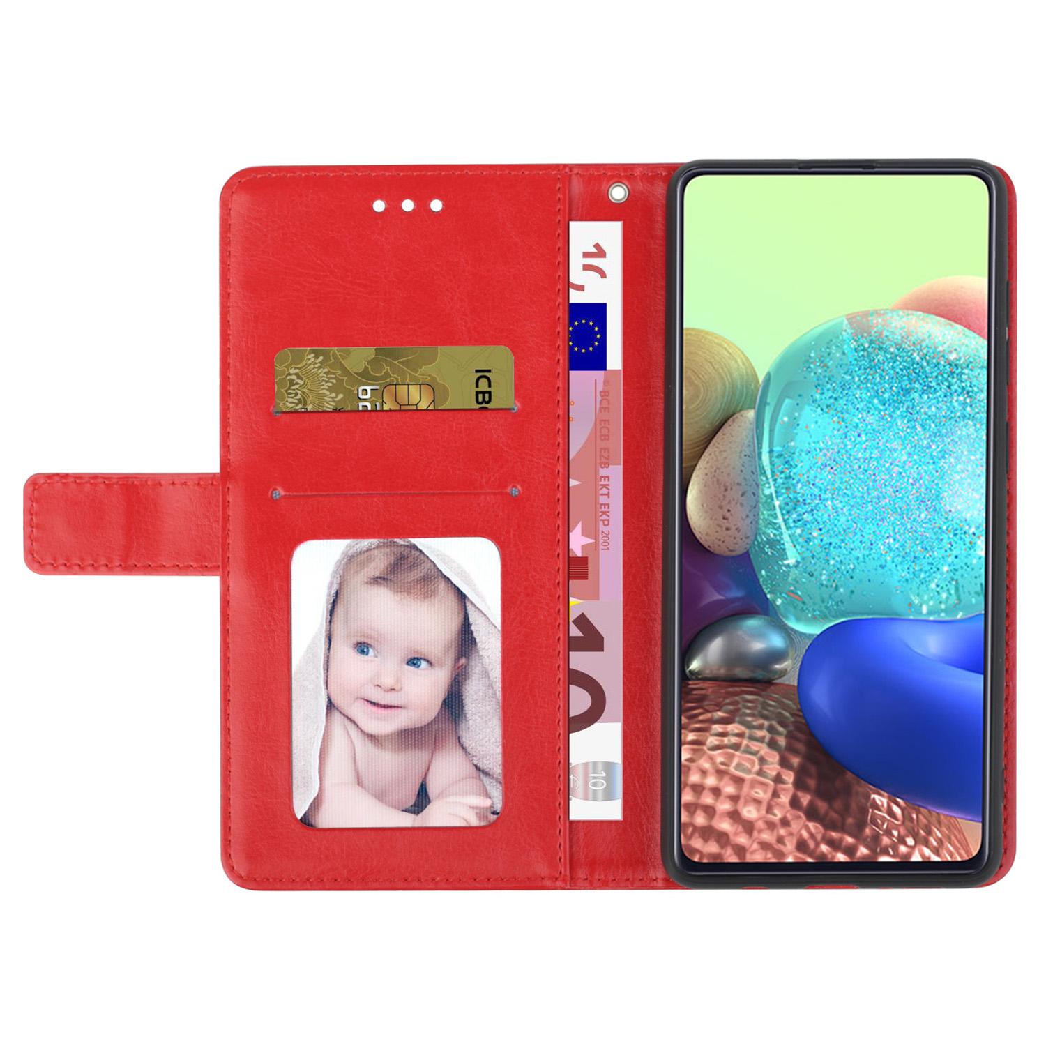 

HT01 For Xiaomi Redmi 12 5G (Global)/Poco M6 Pro 5G Y-shaped Line Imprinted Phone Stand Case PU Leather Wallet Cover Red
