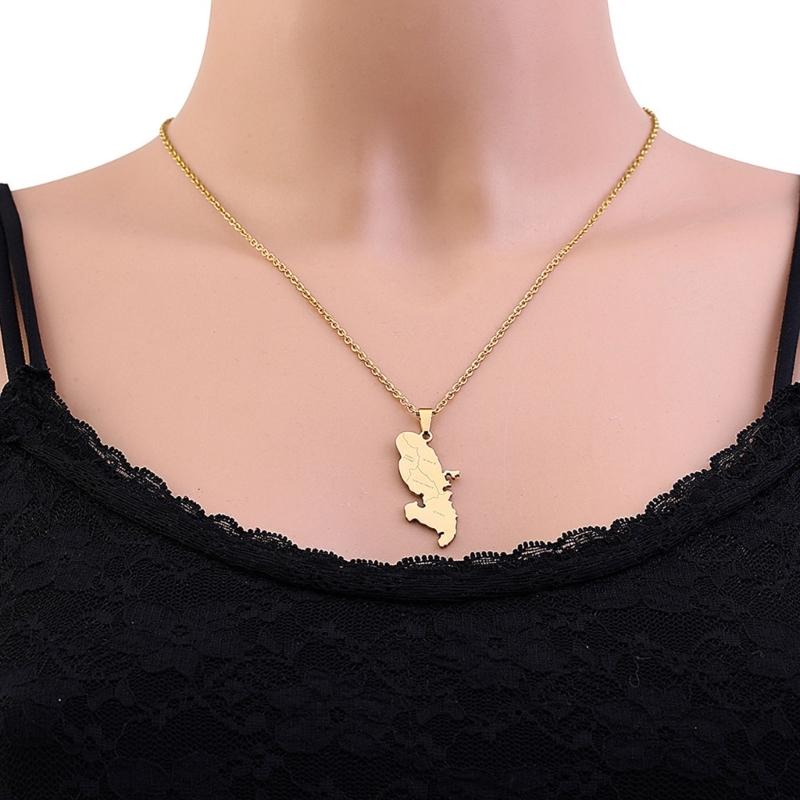 Stainless Steel Martinique Map Pendant Necklace Women Men Fashion Jewelry Silver/Gold Color Patriotism Country Choker