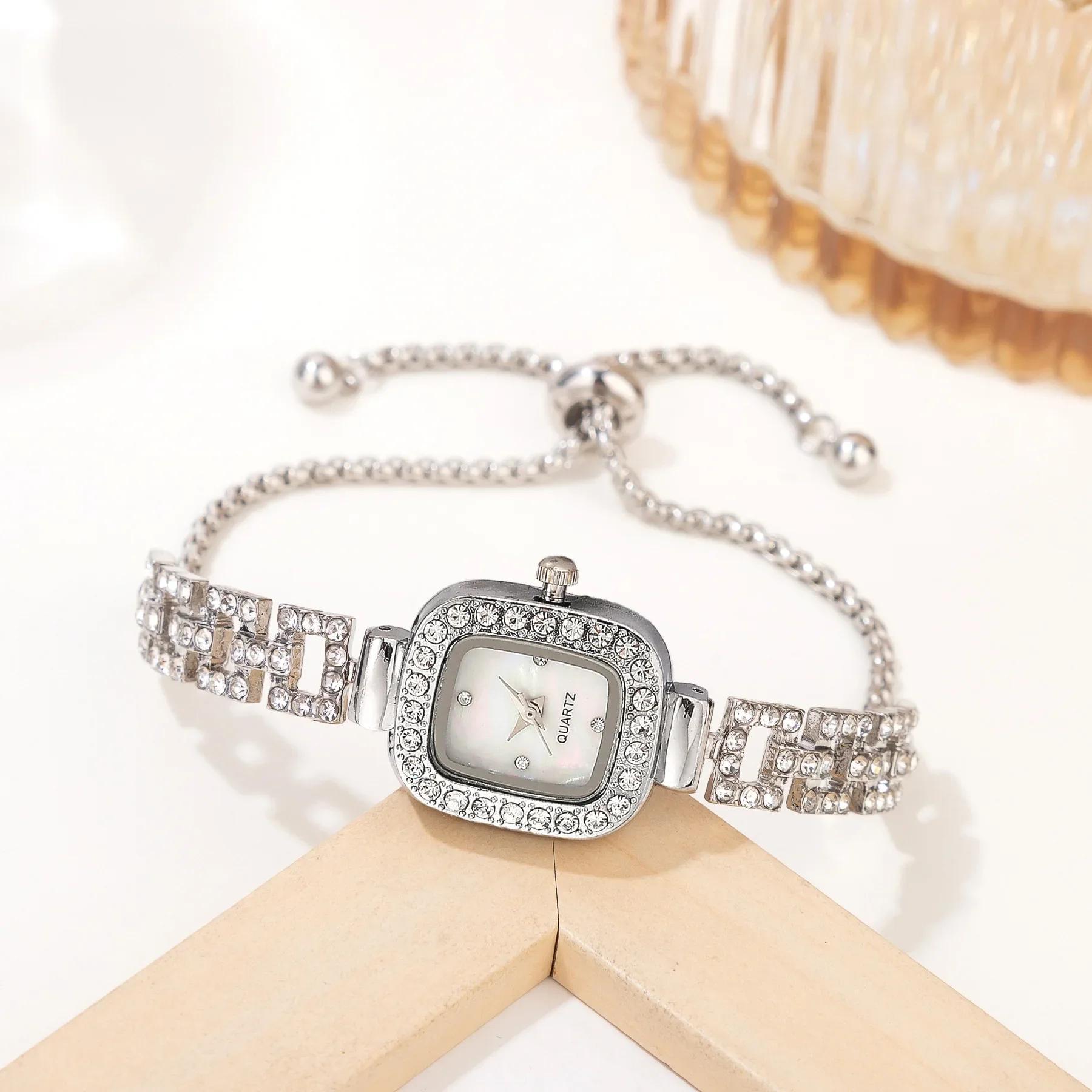 

Luxury Square Quartz Watches Rose Gold Crystal Watches for Woman Diamond Inlaid Bracelet Ladies Wristwatch Relogios Feminino