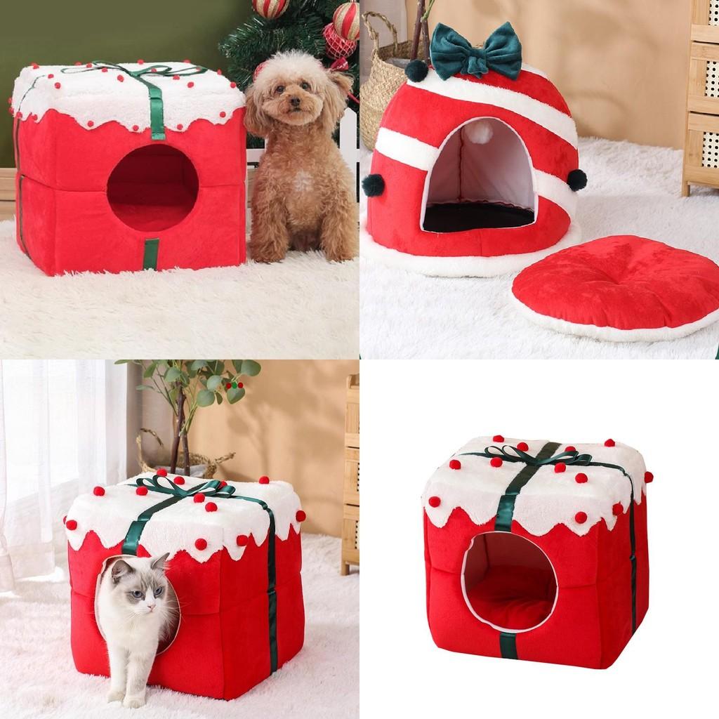 Útulný vánoční pelíšek pro kočky, ideální pro všechna roční období, s polouzavřeným designem a teplou látkou