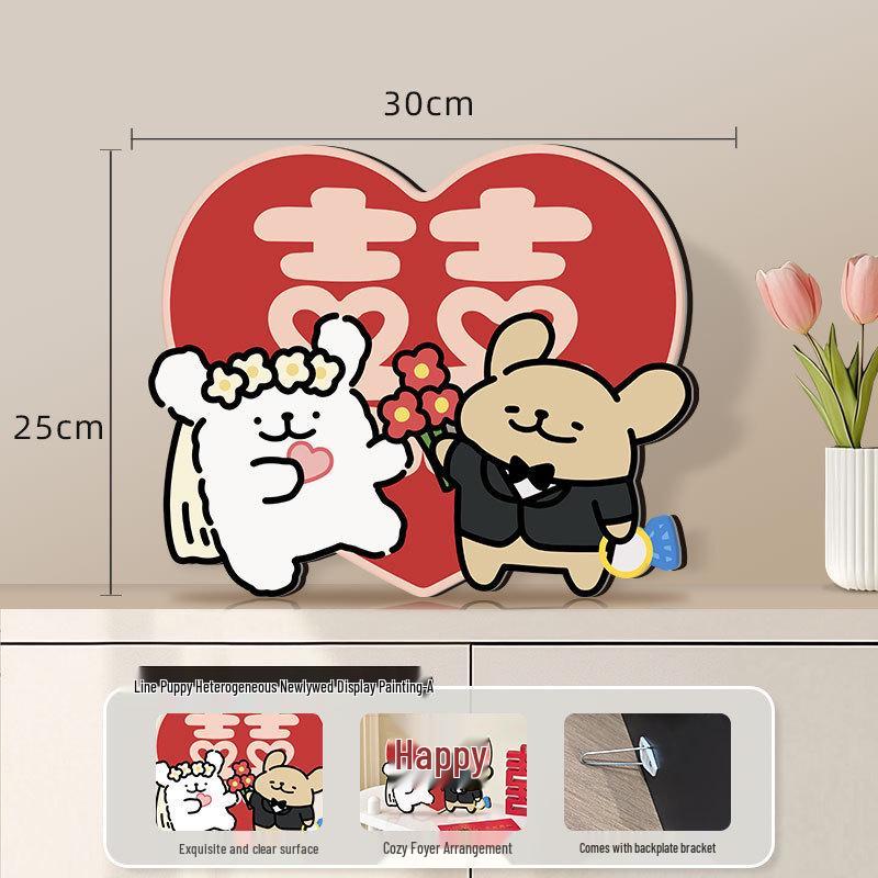 Puppy Double Happiness Wedding Couple Figurine: Engagement Table Centerpiece & Newlywed Room Decor Gift