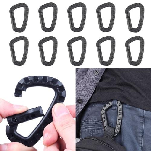 MOLLE EDC D-Ring Tactical Links, High Strength, Plascheck (Black, 10-Pack)