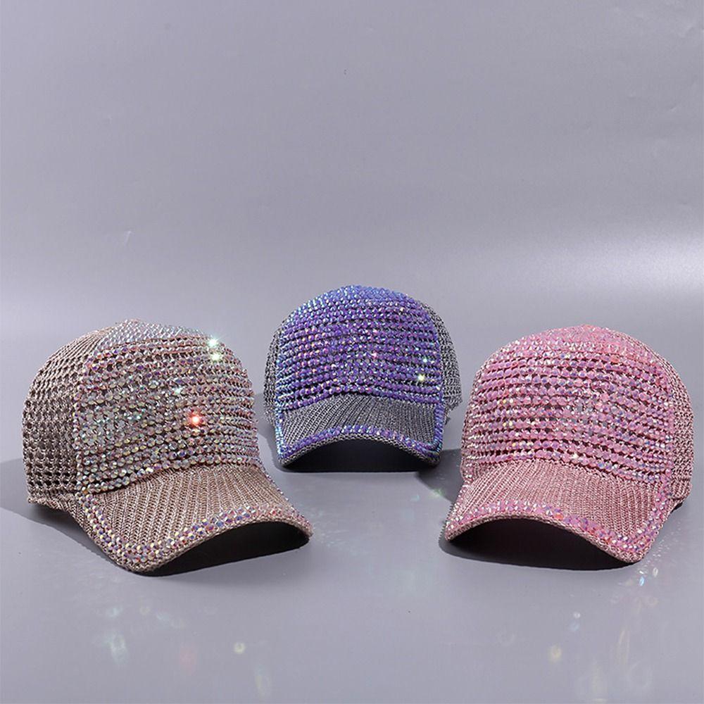 Mesh Rhinestone Baseball Cap Breathable Duck Tongue Hat Hip Hop Woman Shiny Cap  Leisure Activities